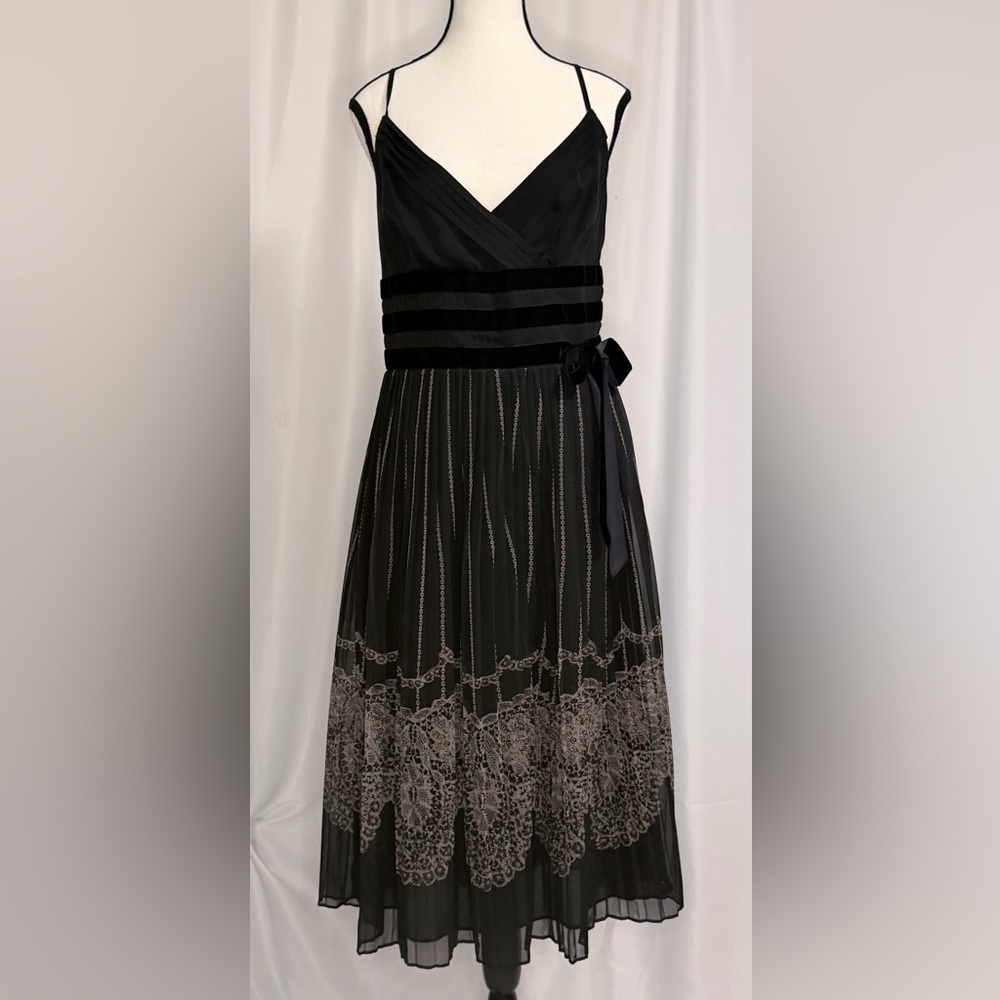 LOFT Ann Taylor Pleated Skirt Dress Velvet Bow Spaghetti Strap Dark Coquette  8